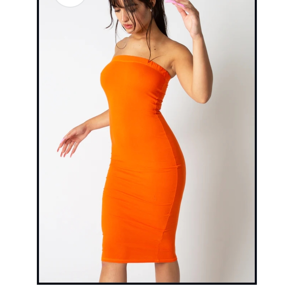 Orange Strapless Bodycon Dress Cocktail